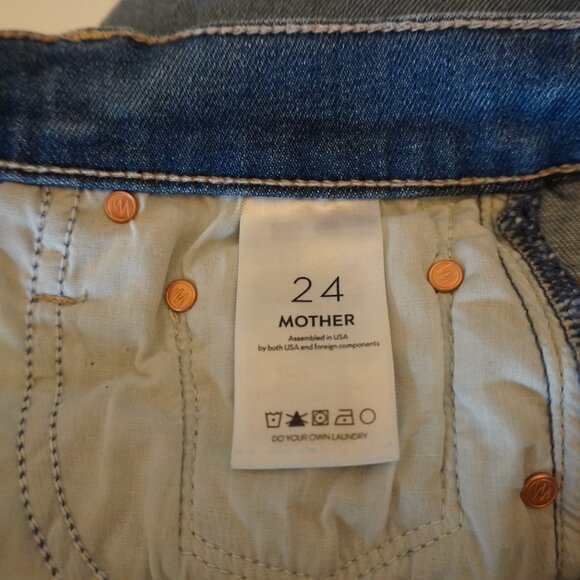 Mother Rambler Jeans Mid Rise Ankle Fray Blue Denim Wide Leg 24"x27" Size 24 - Picture 7 of 9